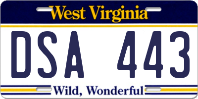 WV license plate DSA443