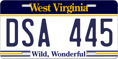 WV license plate DSA445