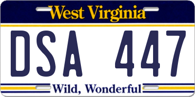 WV license plate DSA447
