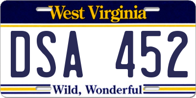 WV license plate DSA452