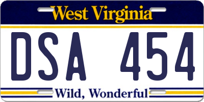 WV license plate DSA454
