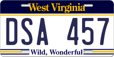 WV license plate DSA457