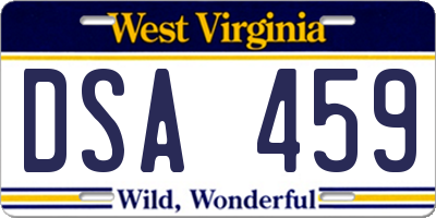 WV license plate DSA459