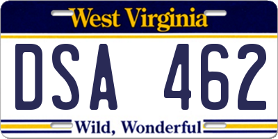 WV license plate DSA462