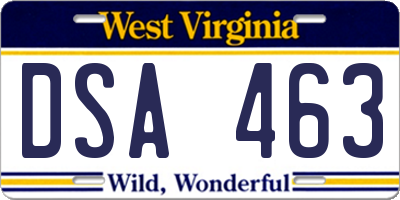 WV license plate DSA463