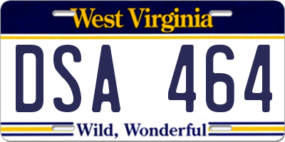 WV license plate DSA464