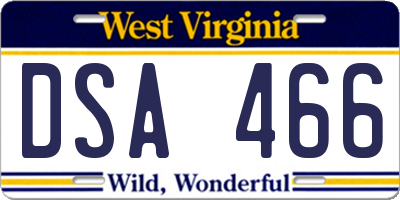 WV license plate DSA466