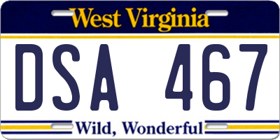 WV license plate DSA467