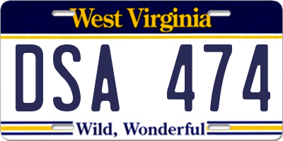 WV license plate DSA474