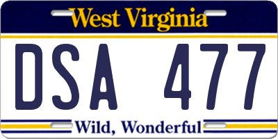 WV license plate DSA477