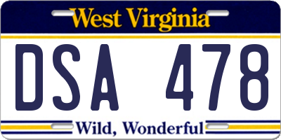 WV license plate DSA478