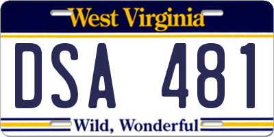 WV license plate DSA481