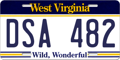 WV license plate DSA482