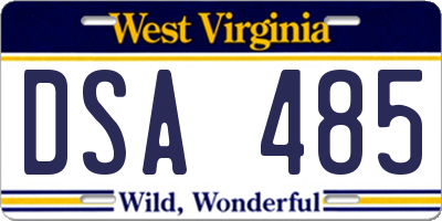 WV license plate DSA485