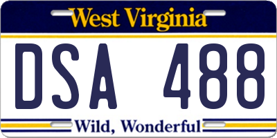 WV license plate DSA488