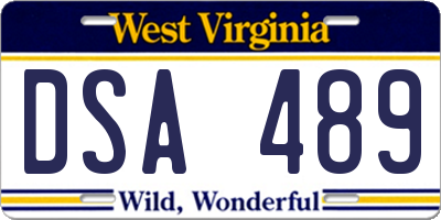WV license plate DSA489