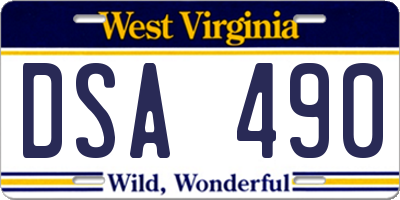 WV license plate DSA490