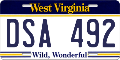 WV license plate DSA492
