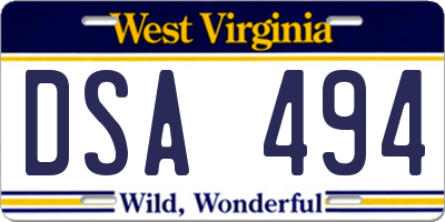 WV license plate DSA494