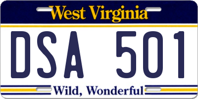 WV license plate DSA501