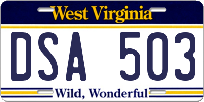 WV license plate DSA503
