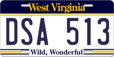 WV license plate DSA513