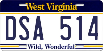 WV license plate DSA514