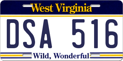 WV license plate DSA516