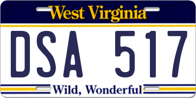 WV license plate DSA517