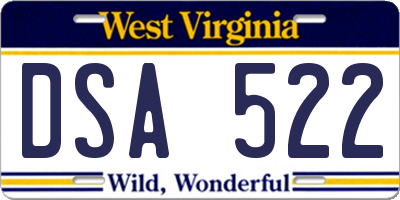 WV license plate DSA522