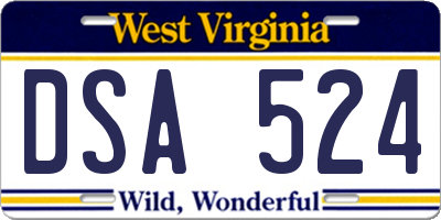 WV license plate DSA524