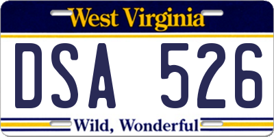 WV license plate DSA526