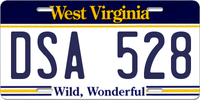 WV license plate DSA528