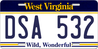 WV license plate DSA532