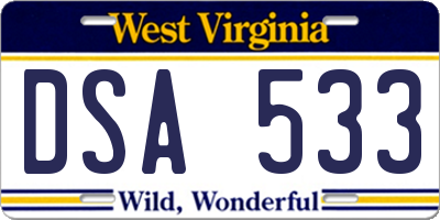 WV license plate DSA533