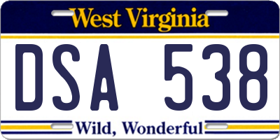 WV license plate DSA538