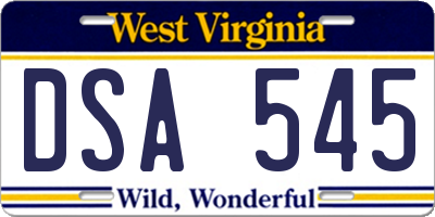 WV license plate DSA545