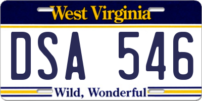 WV license plate DSA546