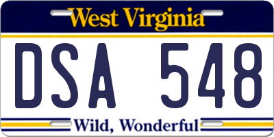 WV license plate DSA548