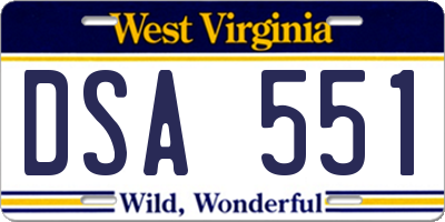 WV license plate DSA551