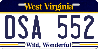 WV license plate DSA552
