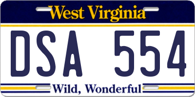 WV license plate DSA554