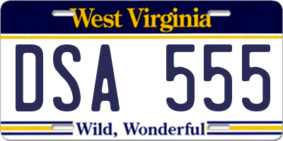 WV license plate DSA555