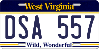 WV license plate DSA557