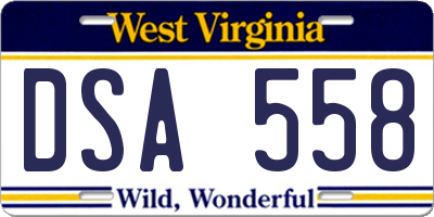 WV license plate DSA558