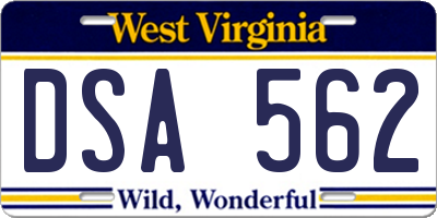 WV license plate DSA562