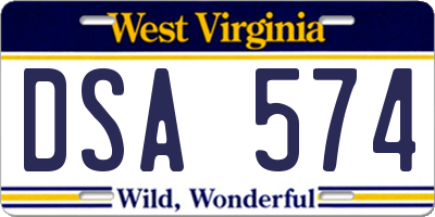WV license plate DSA574