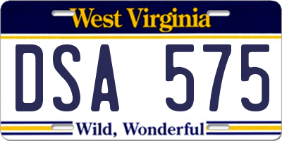 WV license plate DSA575