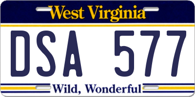 WV license plate DSA577