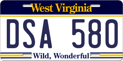 WV license plate DSA580